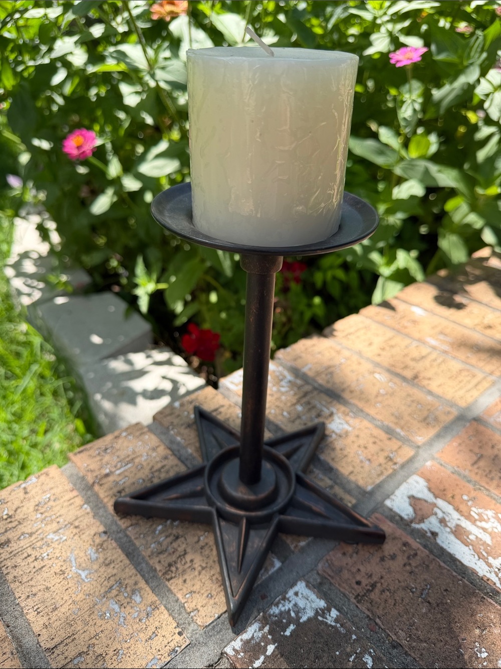 Rustic Farmhouse Candelabra Copper Toned Star Resin Base & Metal Candle Holder